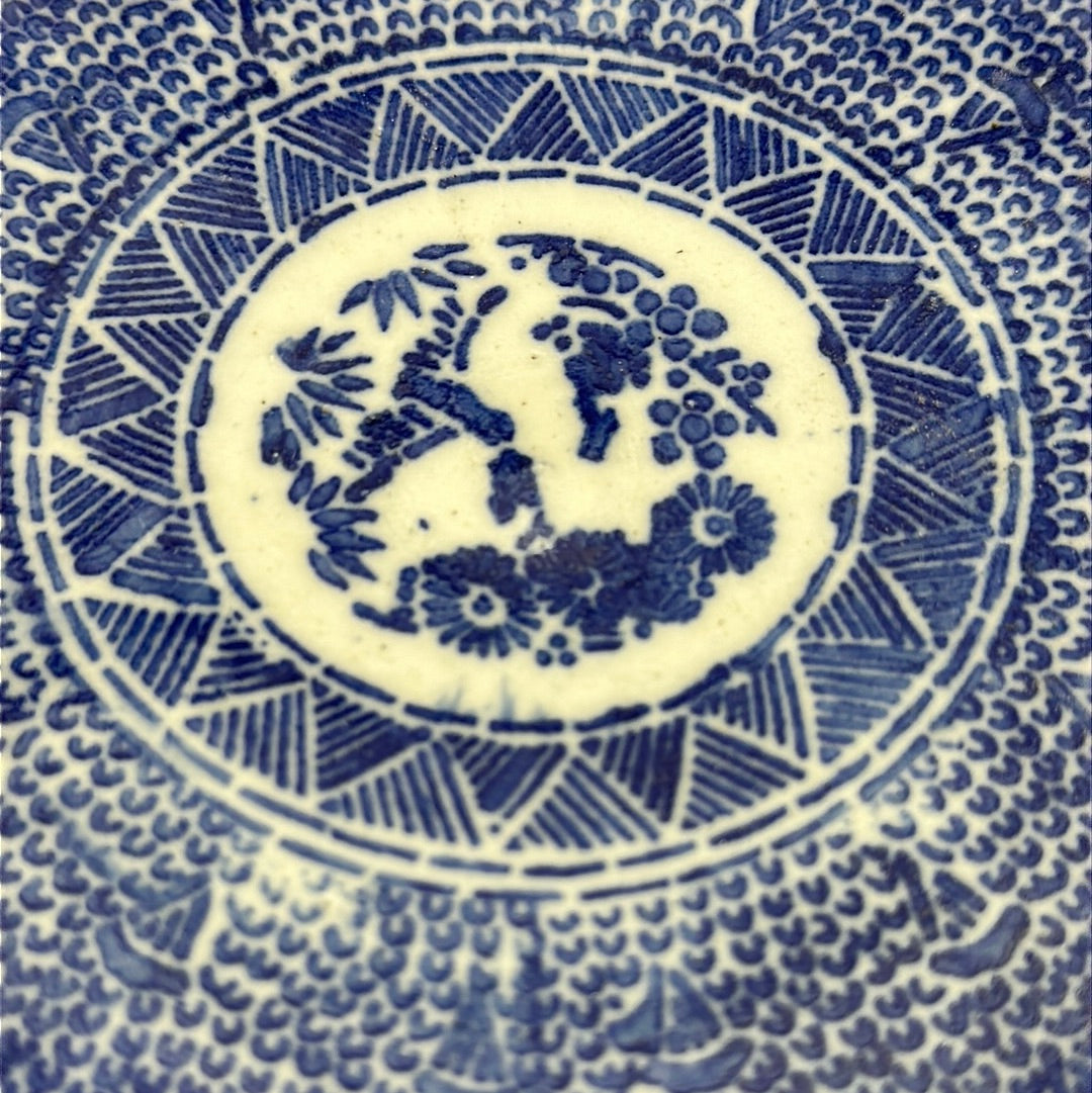 Antique Japanese blue & white plate stencil 8”