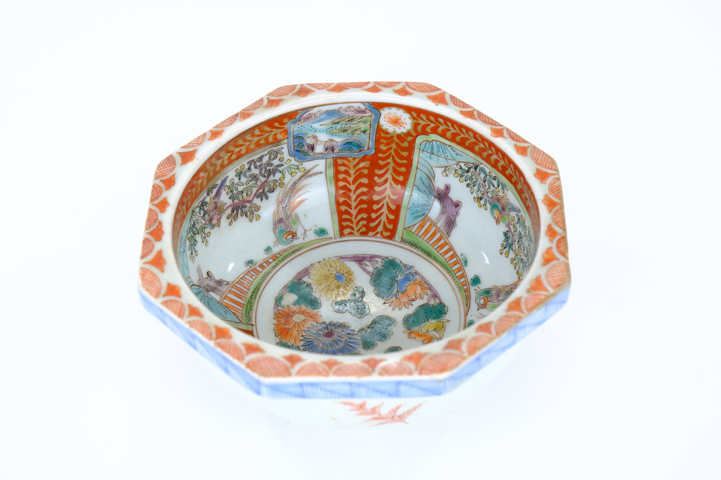 Antique Japanese Edo Imari Nesting Octagon Bowls Pair w/ Presentation Box 7"