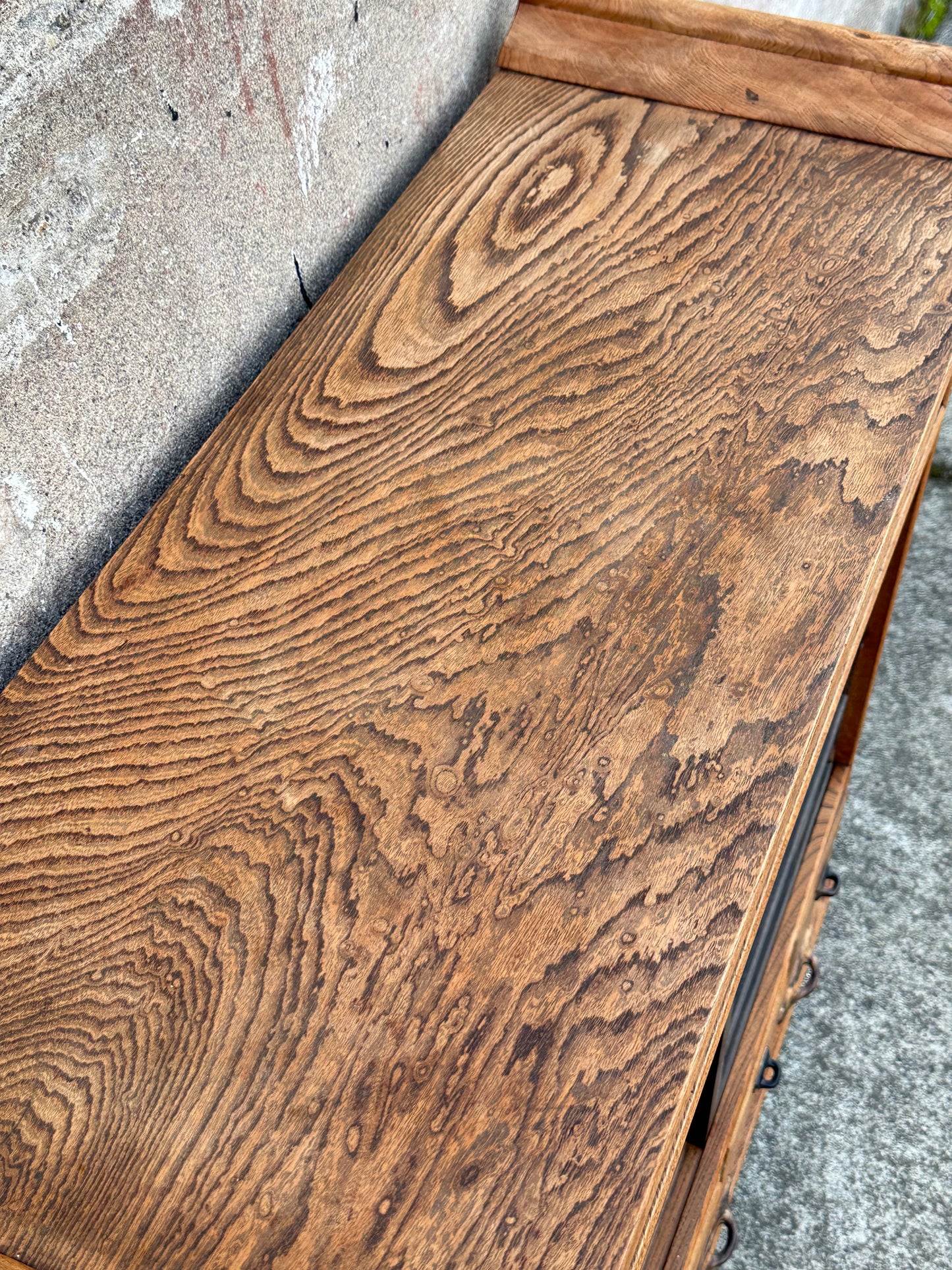 Rare Antique Japanese Keyaki Chadansu c1937 Cabinet Carved Crane & Turtle Finials Persimmon Trim 36"W