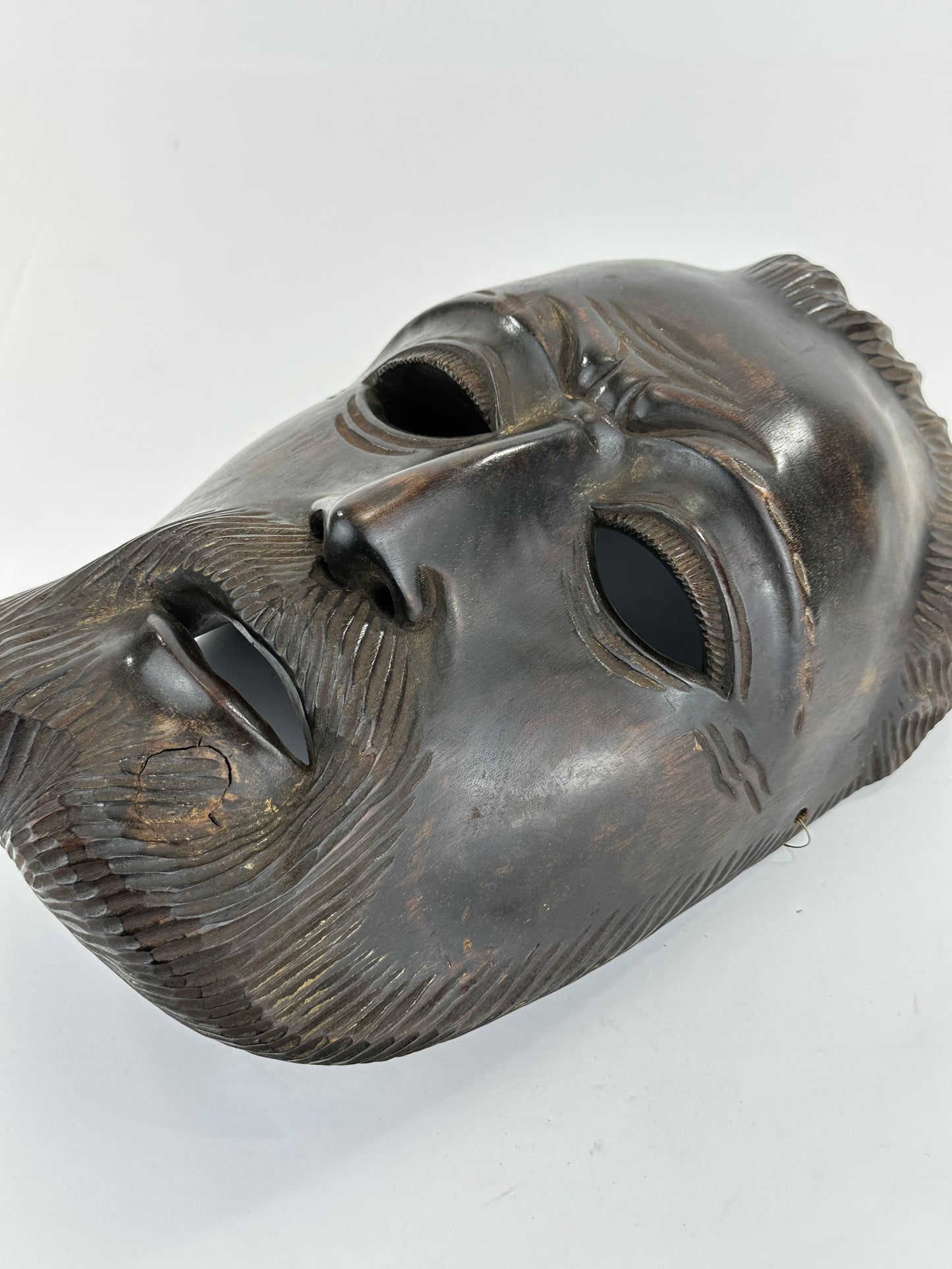 Vintage Japanese c1950's Folk Art Mask Hand Carved Wood Wall Hanging 12"