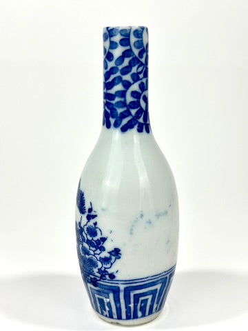 Antique Japanese Imari Blue White Porcelain Butsugu Tokkuri Altar Vase Pine 19thC 5"H