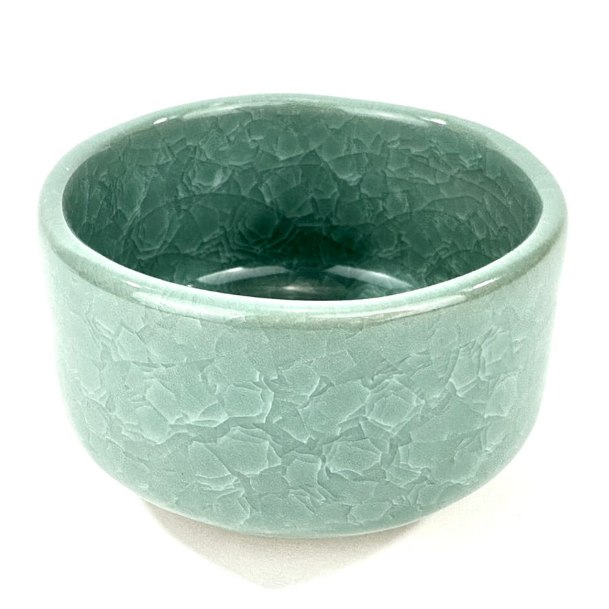 Japanese Handmade Mino Ware Chawan Matcha Tea Bowl Hiwa Celadon Green Kannyu Crackle NEW 5"