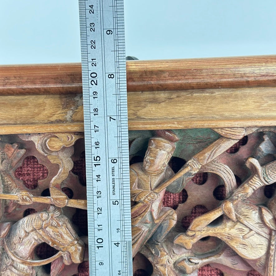 Antique Chinese Carved Wood Panel Fragment Warriors on Horseback 20.5″L