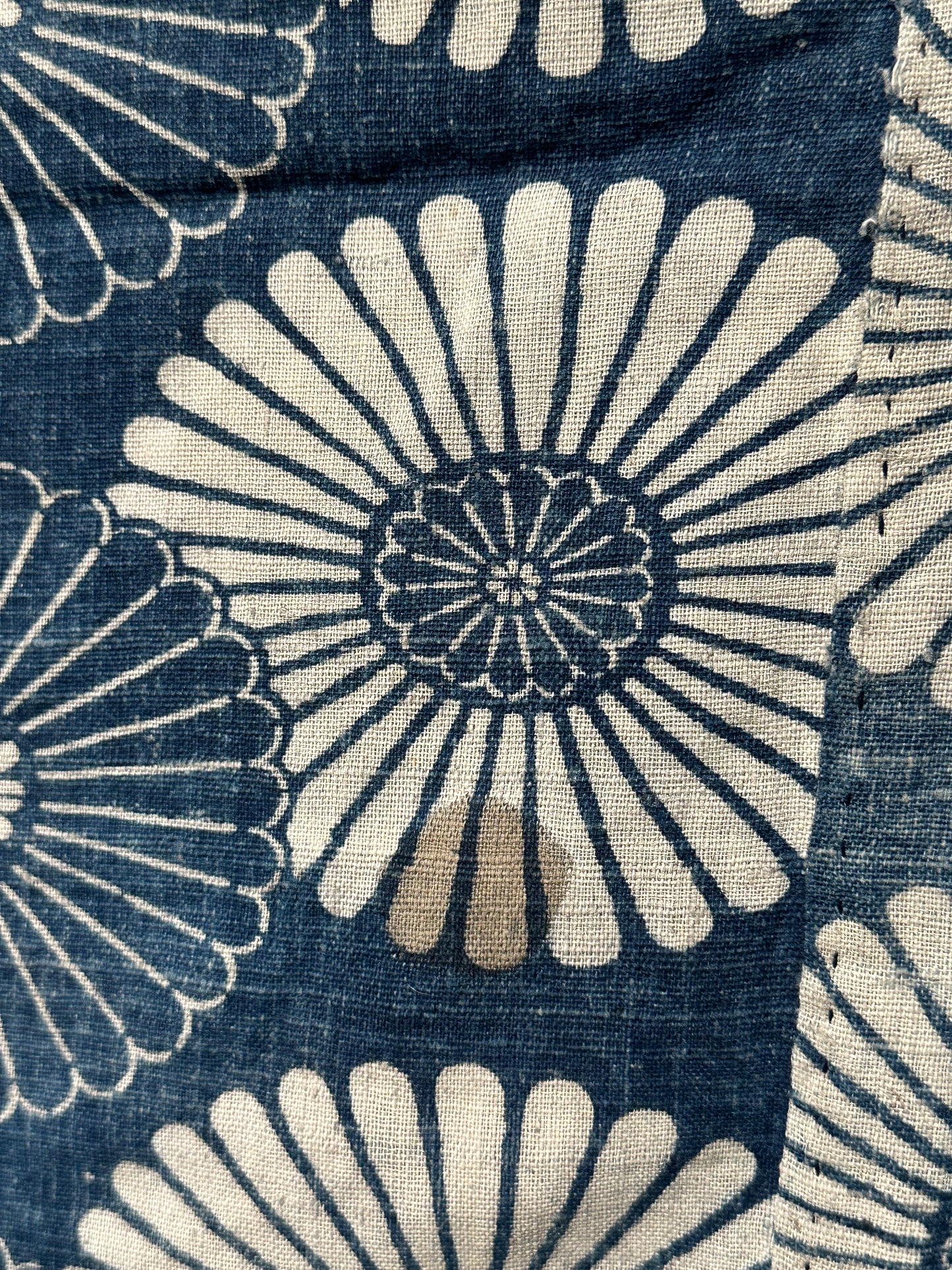 Antique Japanese 19th Century Textile - Katazome Indigo 49" x 73" Kiku #81