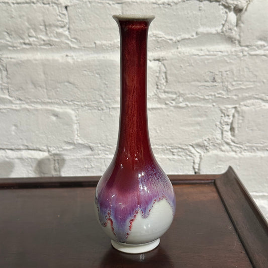 Matsuyama Gaei Peacock Glaze Vase Japanese Hand Thrown w/ Box 8"