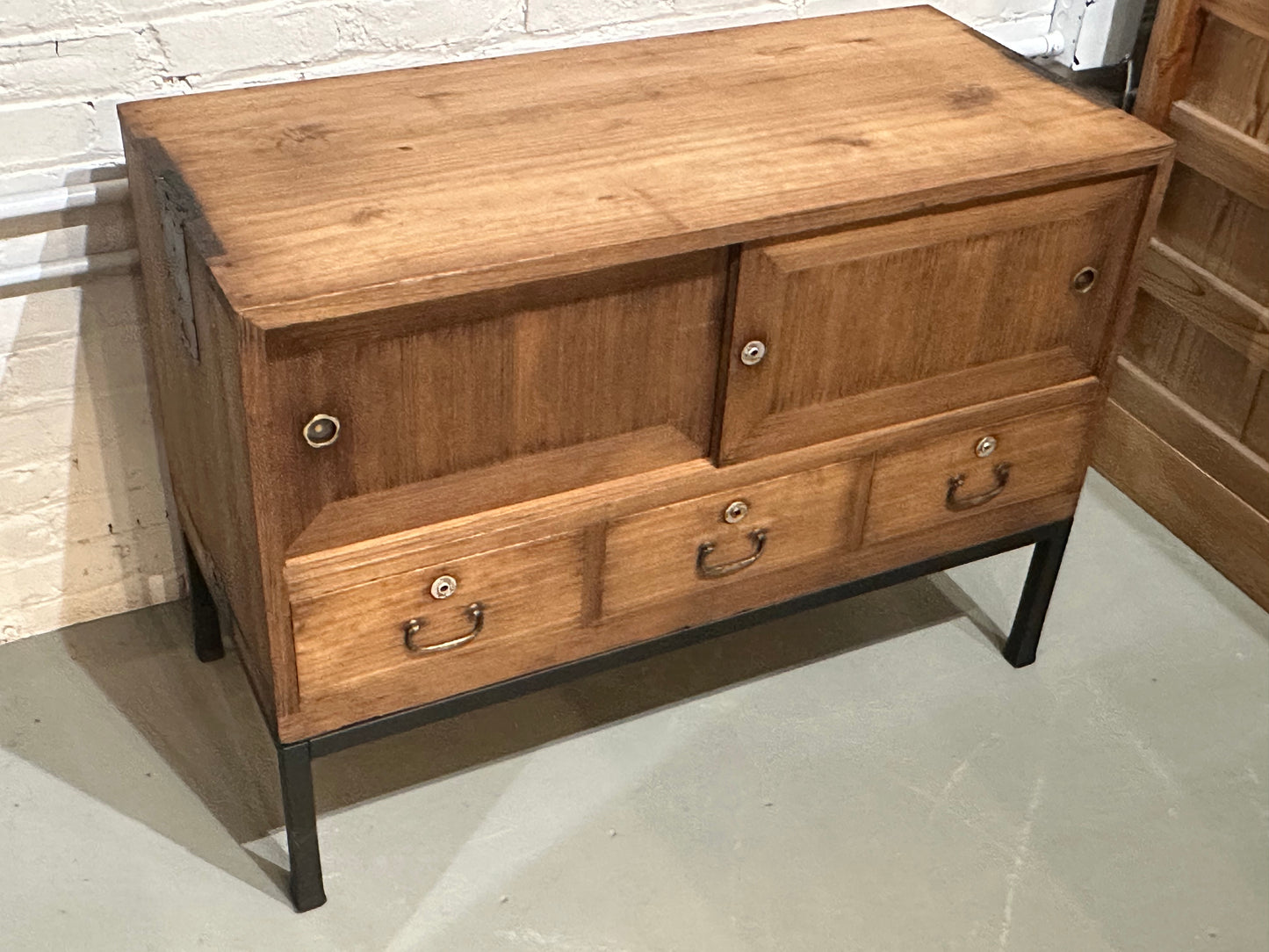 Antique Japanese 1pc Tansu Chest Taisho Era c1920's Ishodansu Kiri Wood 37"