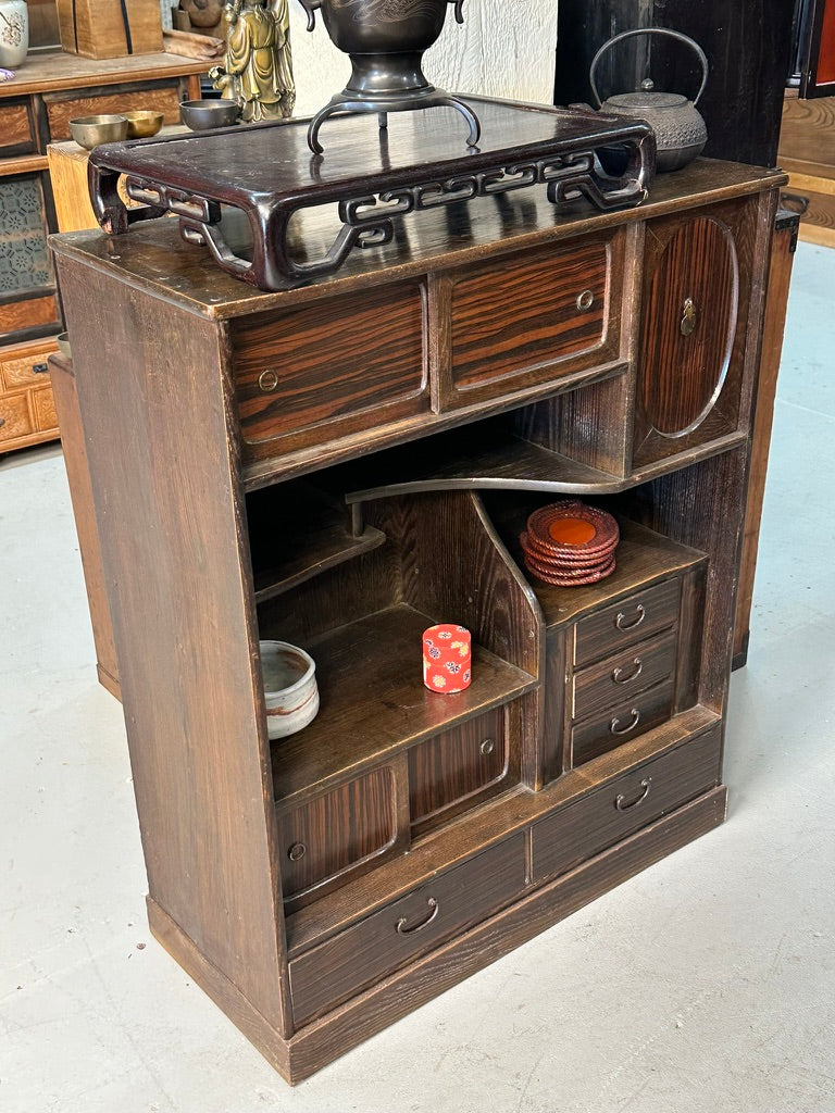 SAVE 50% - Antique Japanese Chadansu Tea Cabinet Macassar Ebony Sugi Taisho c 1920s