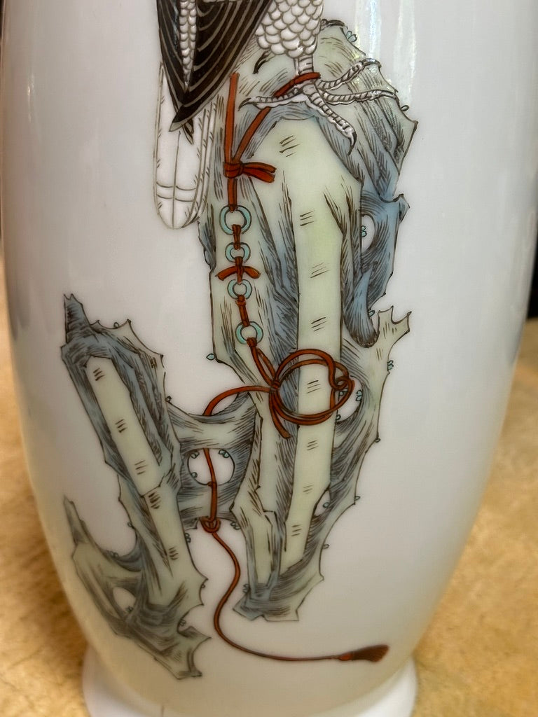 Chinese Porcelain Vase Gongbi Falcon Falconry Jess Rock Ink Color 20"H 26C*GL