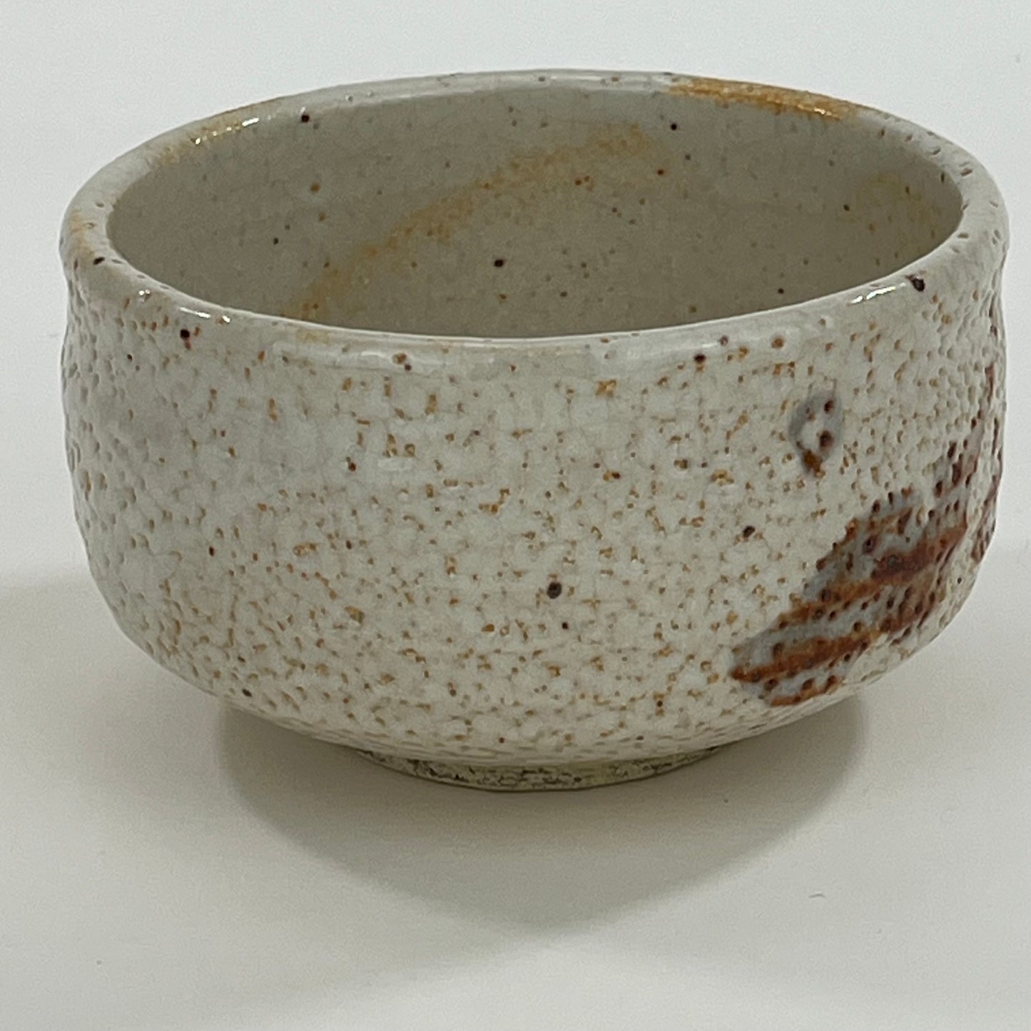 Tea Ceremony Chawan Tea Bowl Rust Plum Blossom Over White Orange-peel Glaze w 5"