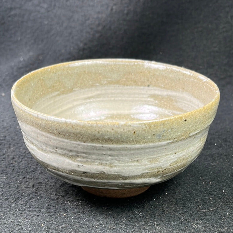 Tea Ceremony Chawan Tea Bowl Broad White Strokes Over Gray  Glaze 5"