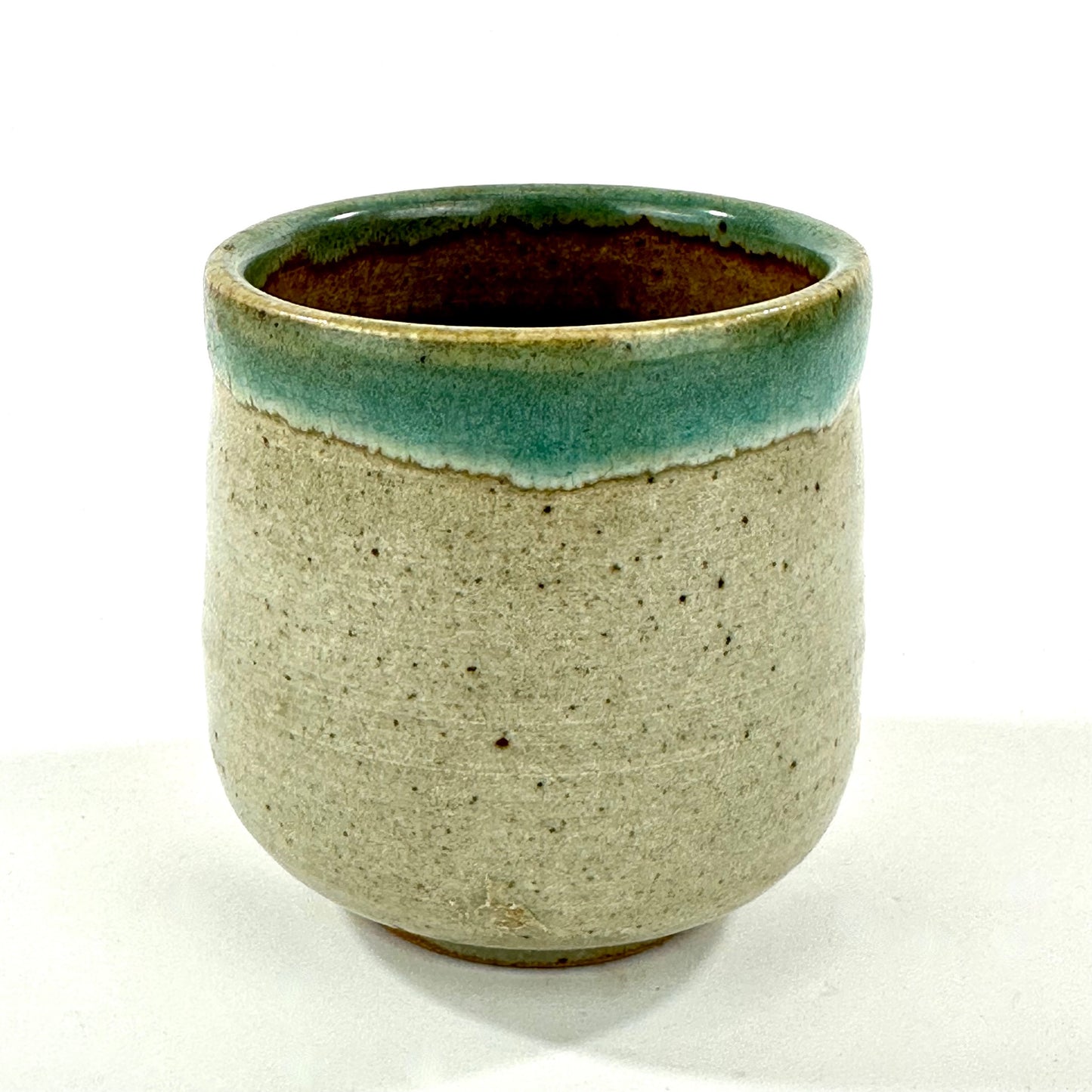 Vintage Japanese Stoneware Yunomi Tea Cup w/ Blue Green Glaze