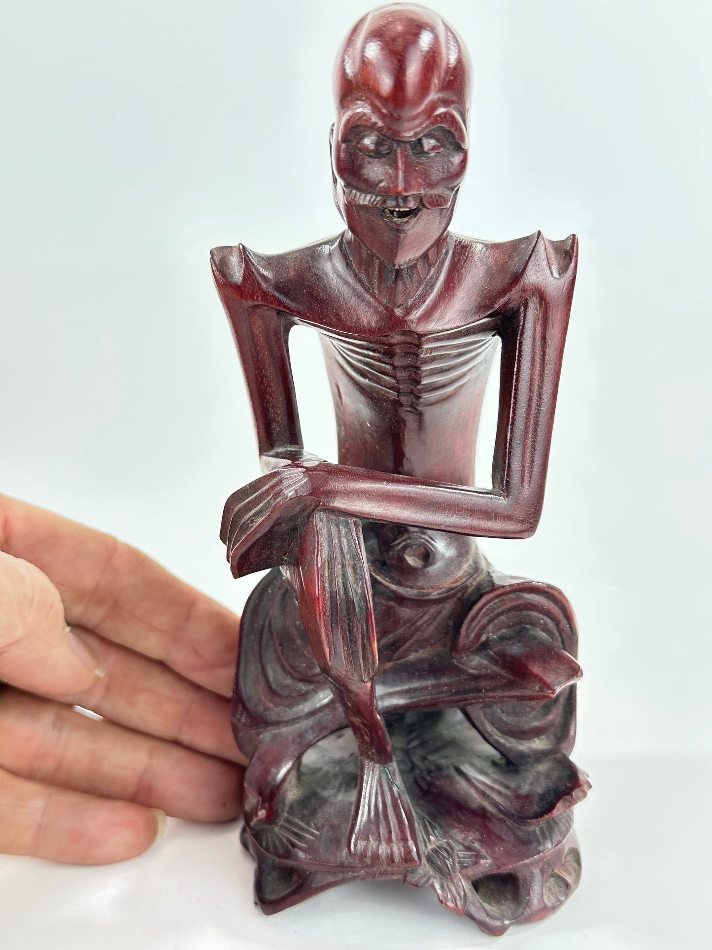 Vintage Chinese Hand-Carved Hardwood Figurine Sculpture Folk Figure 5"H