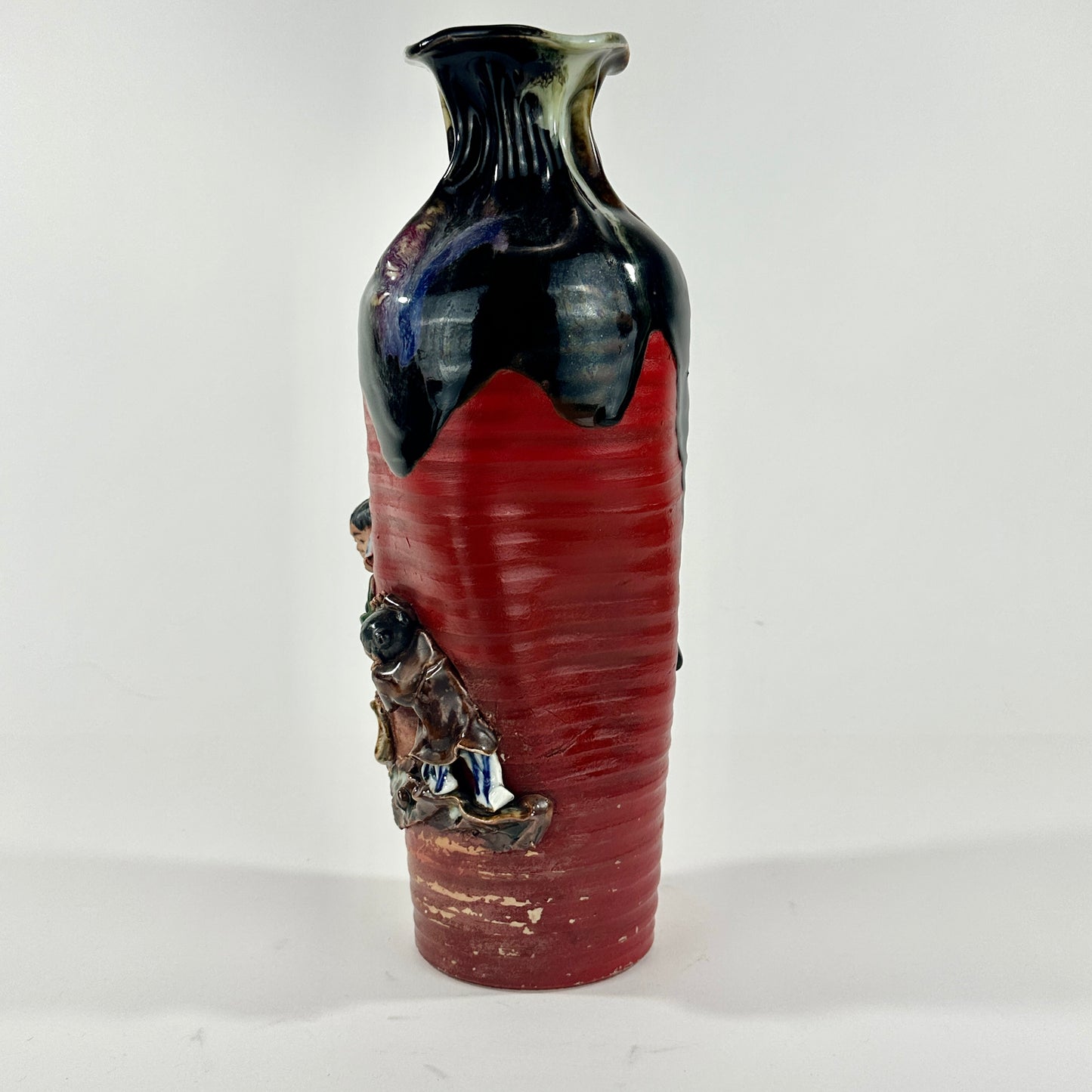Antique Japanese Sumida Gawa Ceramic Vase w/ Children Inoue Ryosai (c1900) LS#085