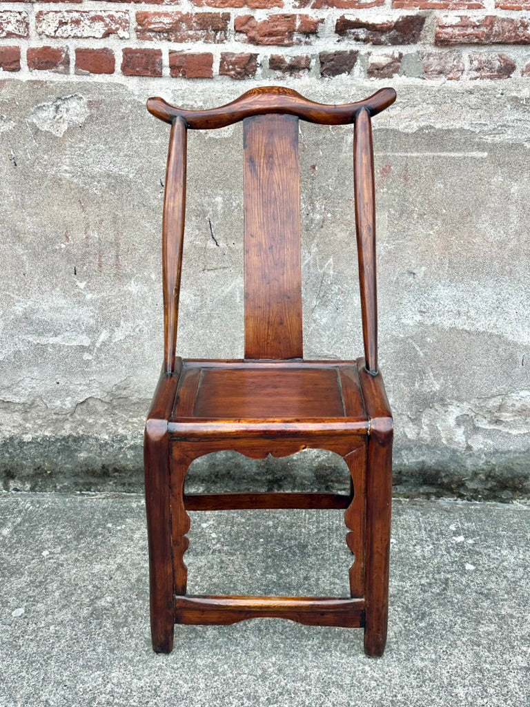 Antique Chinese Elm Yoke Back Official's Hat Chair Guanmaoyi Late Qing Dynasty 38"H LS#139