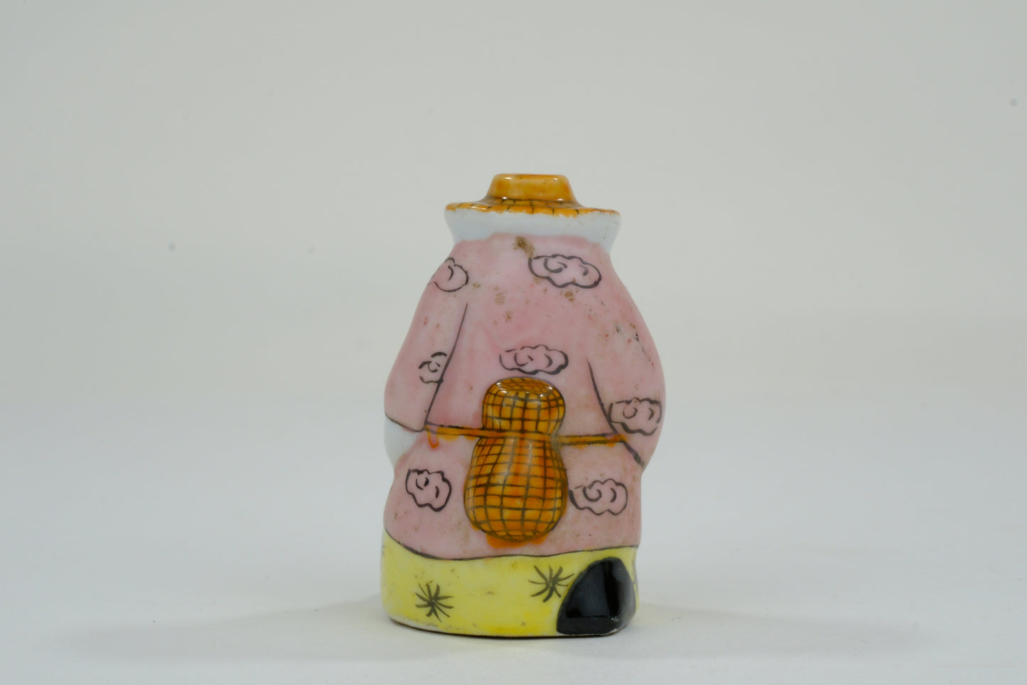 Vintage Chinese Ceramic Snuff Bottle Lucky God 3"