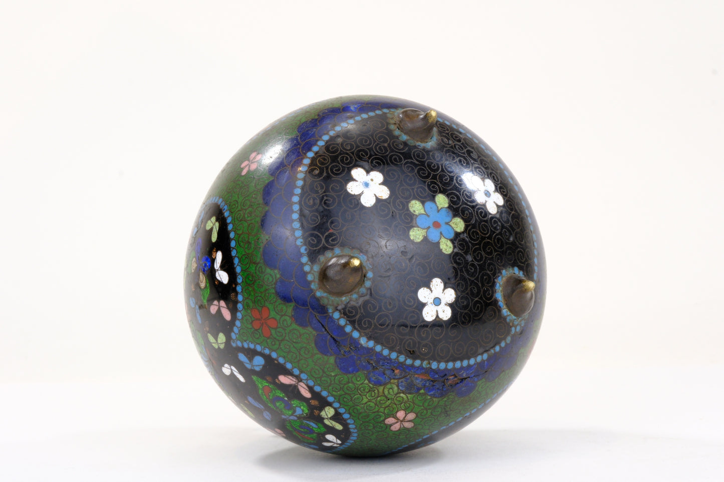 Chinese Cloisonne Enamel Jar Black Ground Polychrome Floral Fret Pattern Turquoise