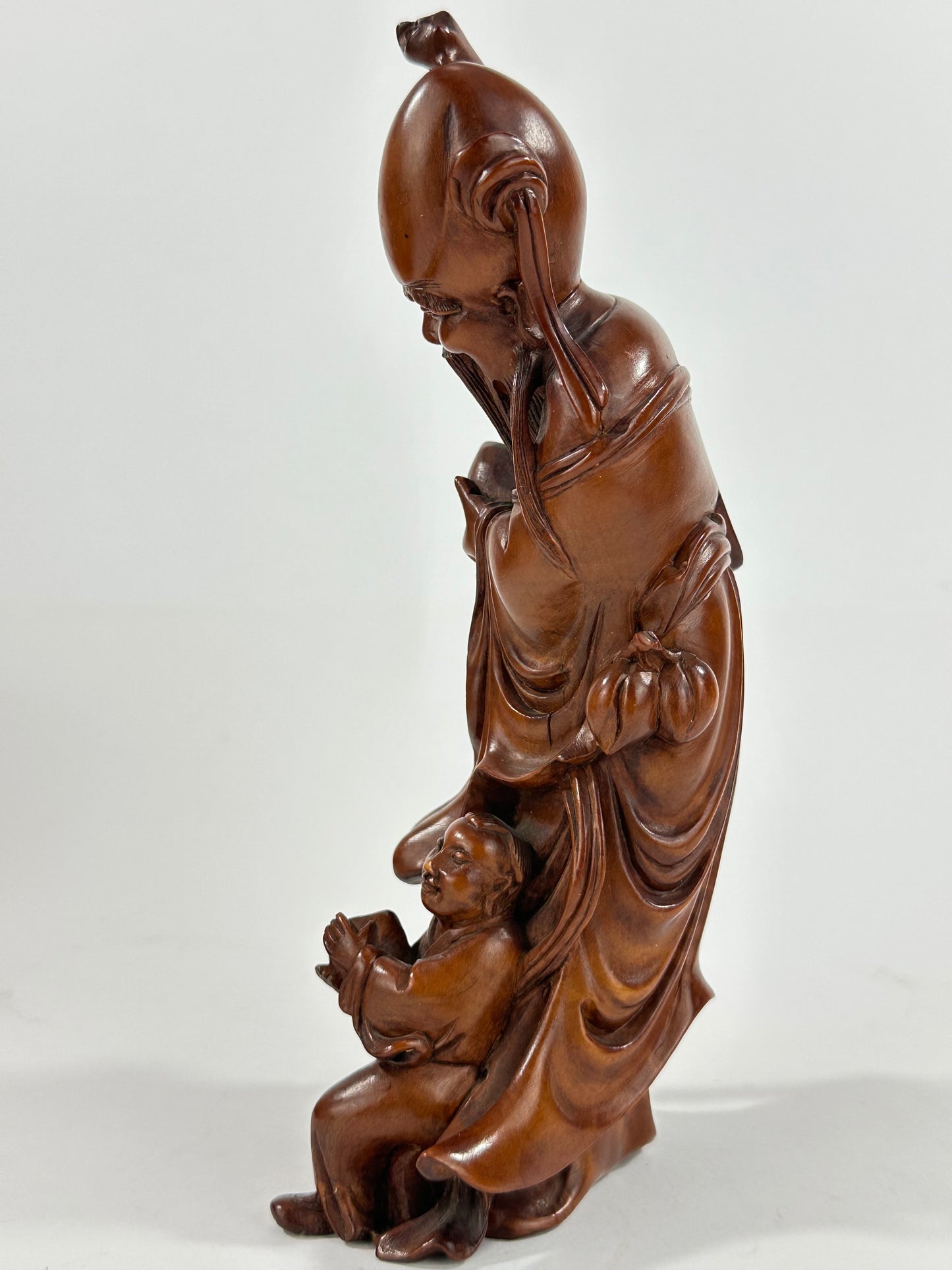 Vintage Chinese Hand-Carved Hardwood Figurine Sculpture Folk Figure 7"H