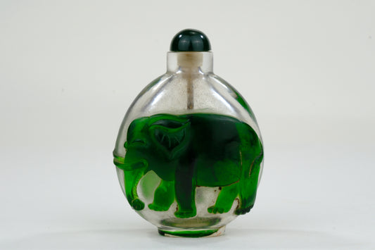 Vintage Chinese Glass Snuff Bottle Elephant Motif 3"