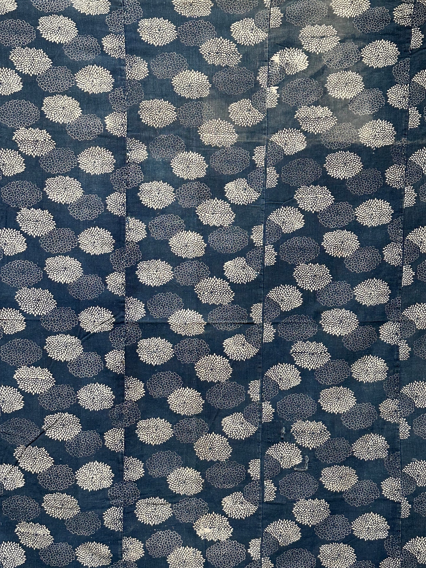 Antique Japanese 19th Century Textile - Katazome Indigo 65"x65" Kiku #82