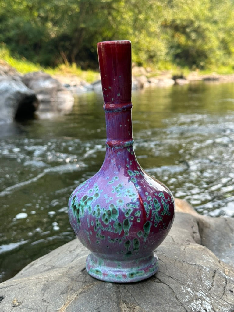Vintage Japanese Showa Era Matsuyama Gaei Peacock Glaze Vase 10"