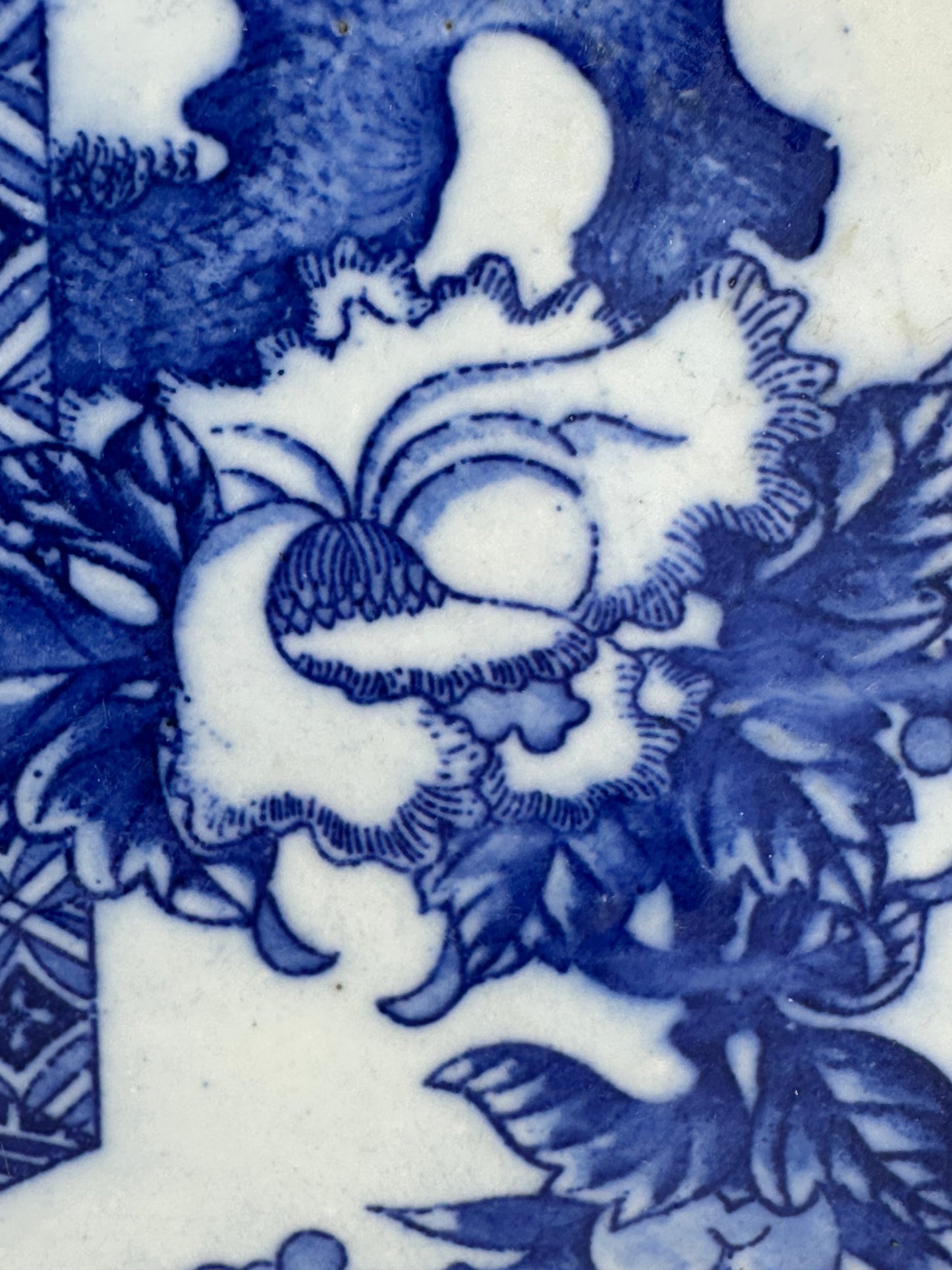 Antique Japanese Late Edo Period 19th Century Imari Ceramic Plate Blue & White 12.5"