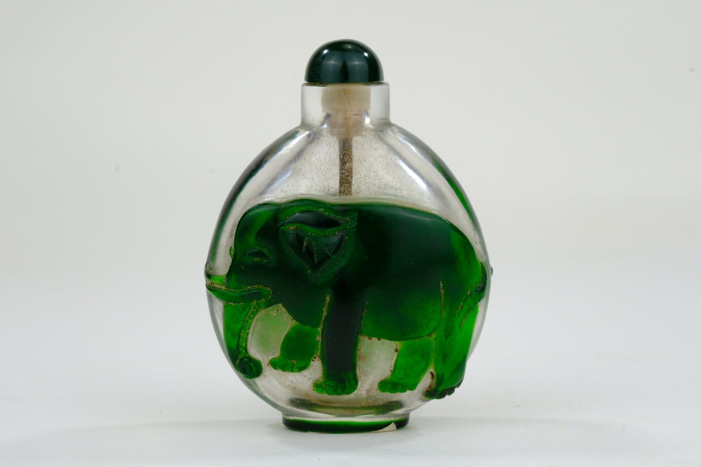 Vintage Chinese Glass Snuff Bottle Elephant Motif 3"