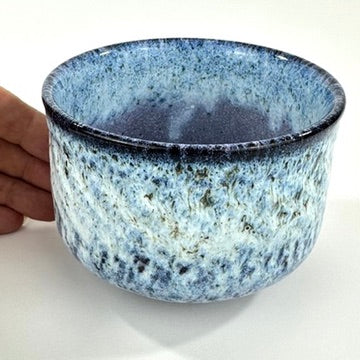 Japanese Handmade Chawan Matcha Tea Bowl Fuji Unofu Banko Ware Blue Speckle Glaze NEW 5"