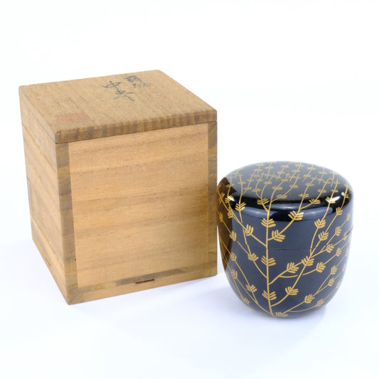 Japanese Tea Ceremony Natsume Black Lacquer Gold Makie Mebari Willow