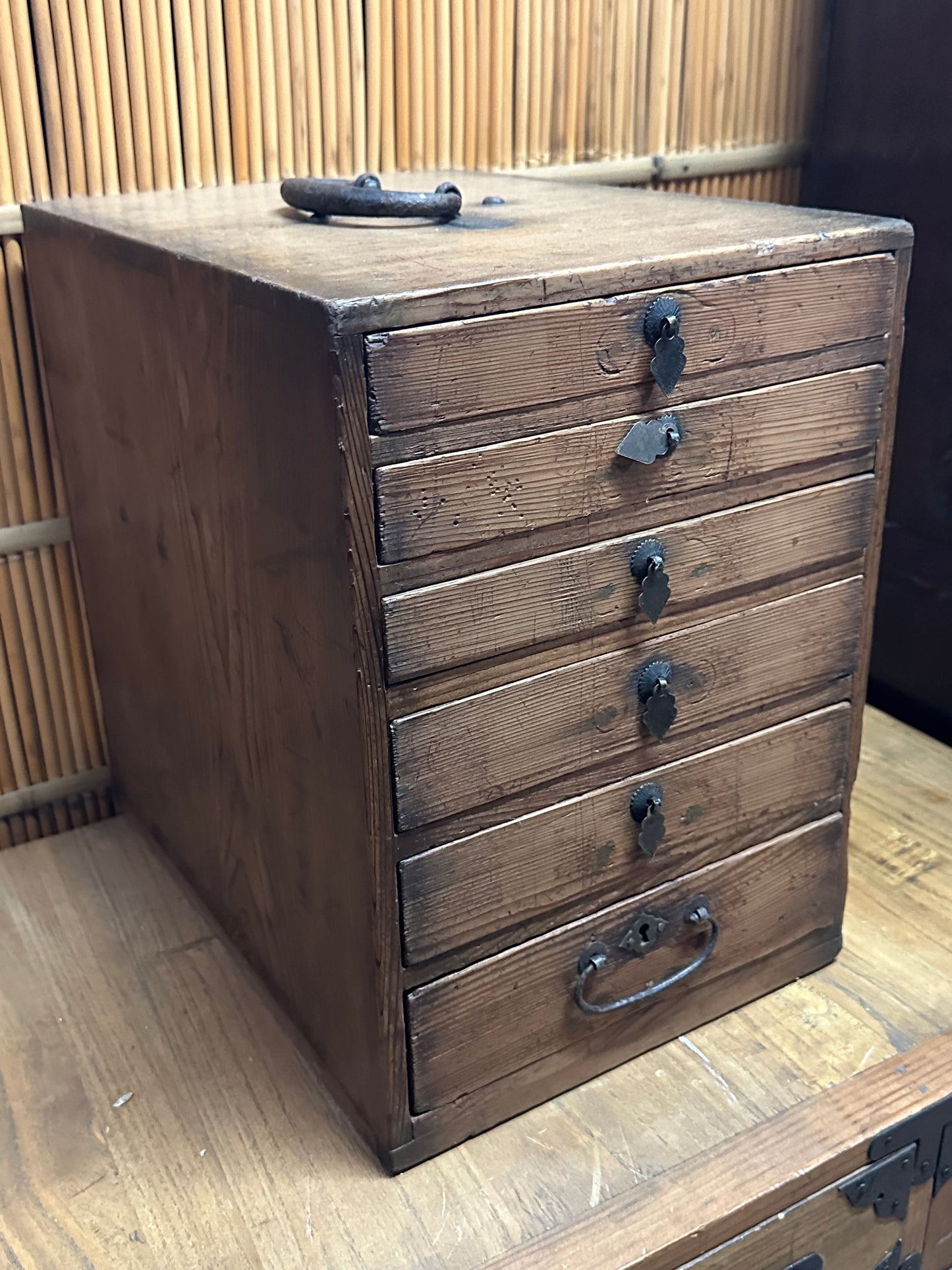 Antique Japanese Meiji Era Personal Tansu Chest 6 Drawers