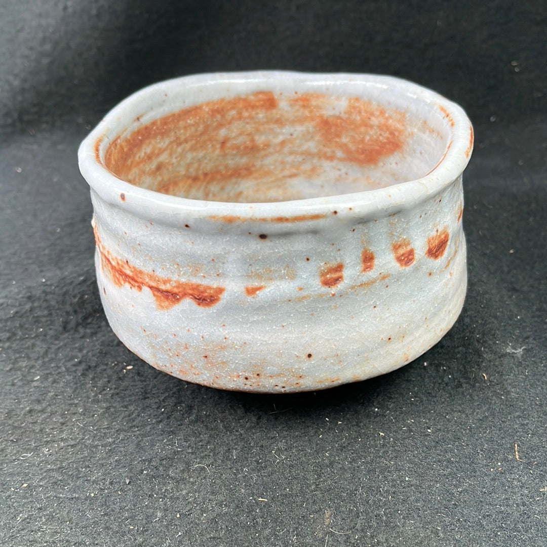 Tea Ceremony Chawan Tea Bowl White Over Rust Glaze 5"