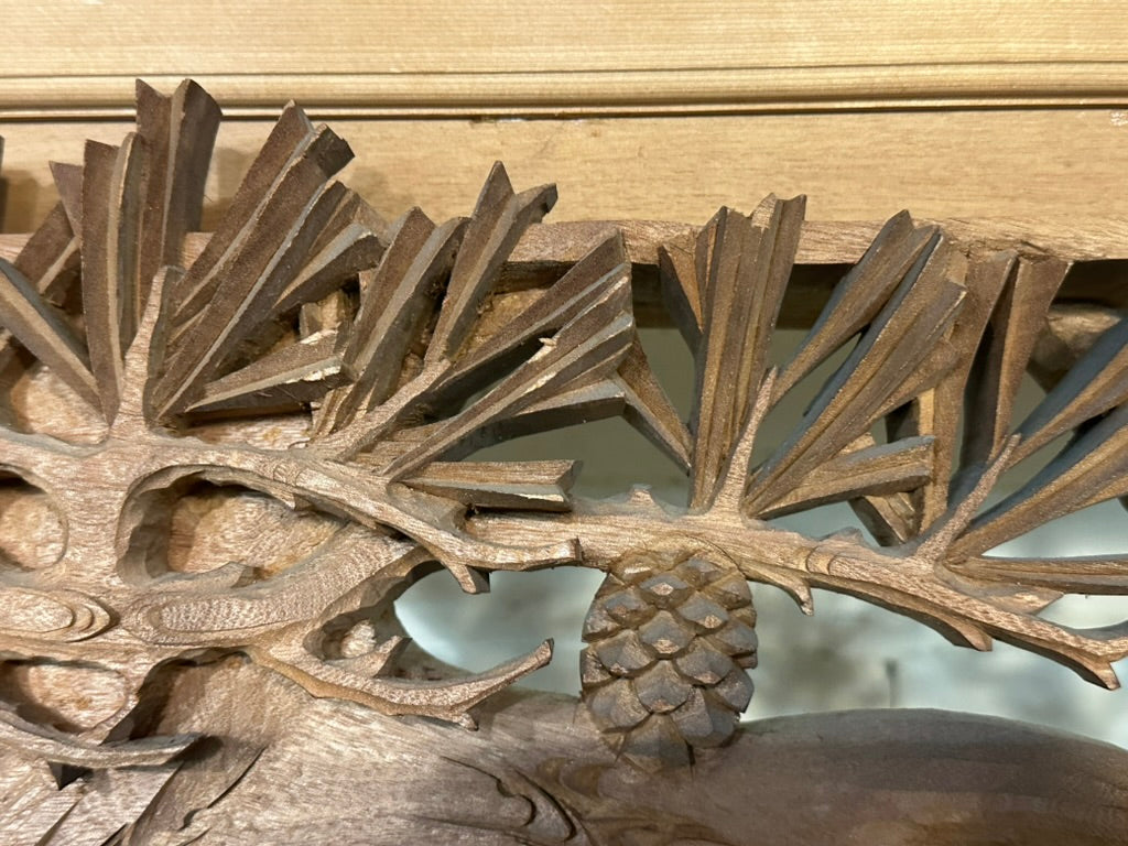 Japanese Inami Chokoku Sugi Wood Ranma Transom Carved Pine Tree Signed Kohō Taisho Showa 72"L