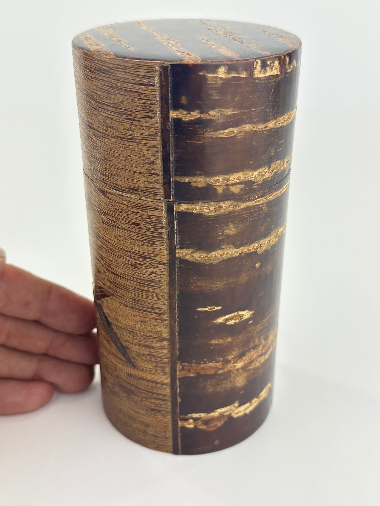 Japanese Tea Ceremony Natsume Natural Cherry Bark Tea Jar Bamboo Carving 6.25”