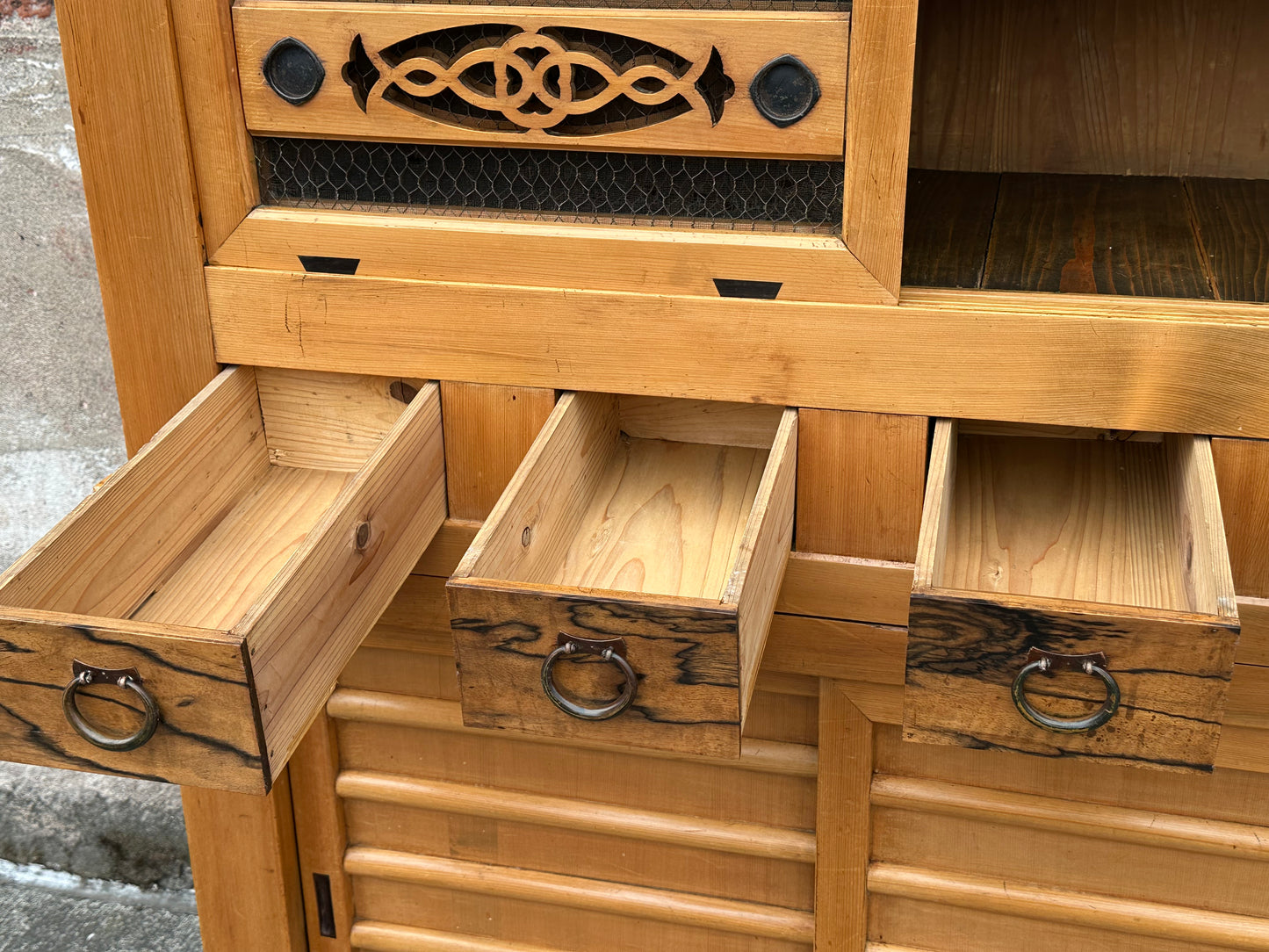 Antique Japanese Meiji Era c1890's Hinoki Mizuya Tansu Kitchen Cabinet 46"W