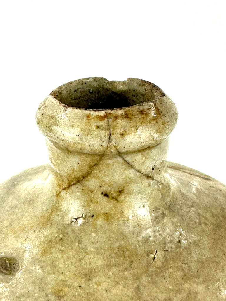 Antique Japanese Edo Period c1800 Grey Glazed Stoneware Tokkuri Sake Jug Iron Black Calligraphy 10"H