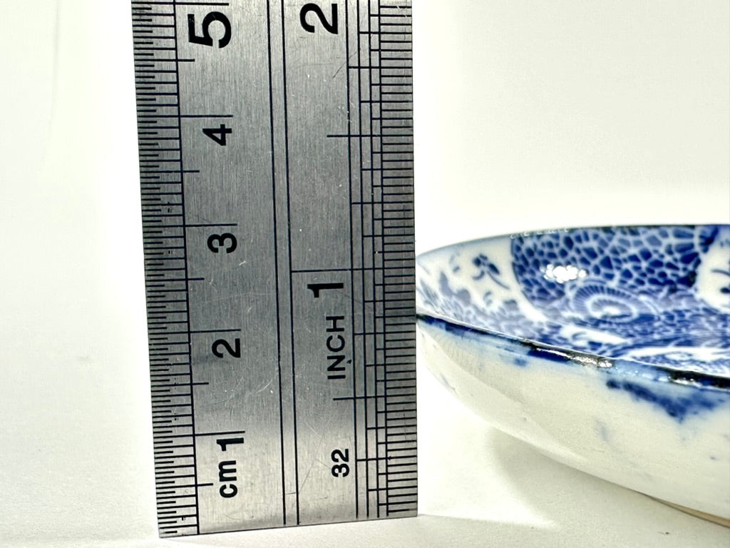 Antique Japanese Meiji c1890's Stencil Kashizara Sweets Plate Blue White 4.25"W
