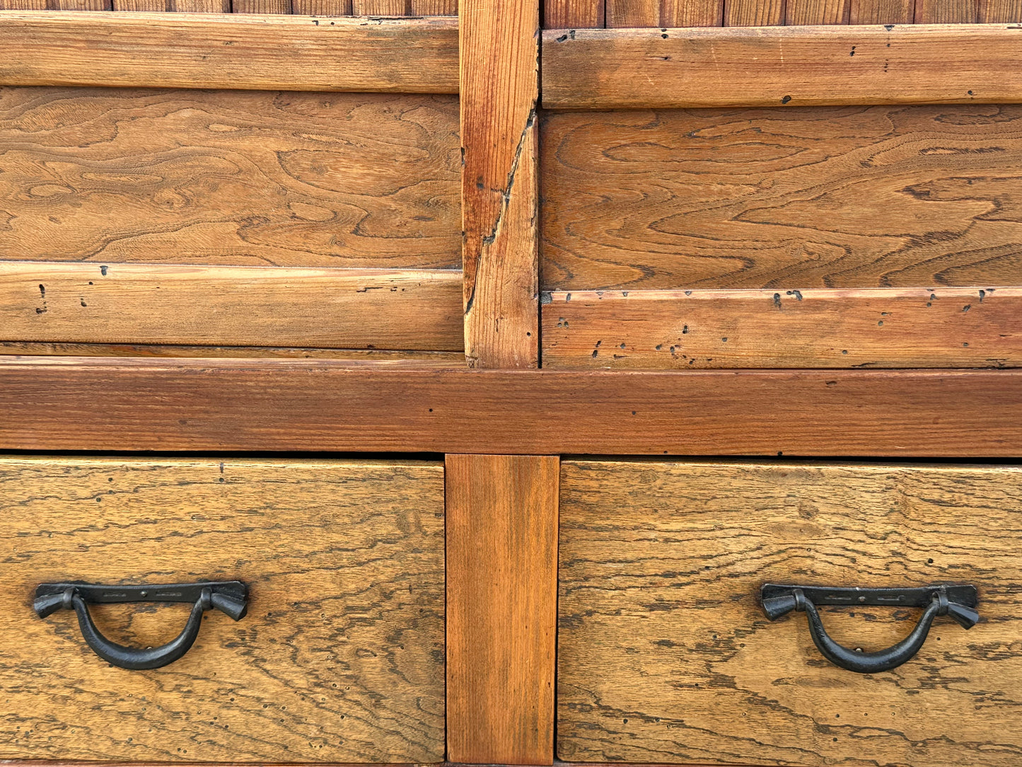 Antique Japanese Keyaki Sugi Merchant Tansu Sliding Door Cabinet Meiji 54"W