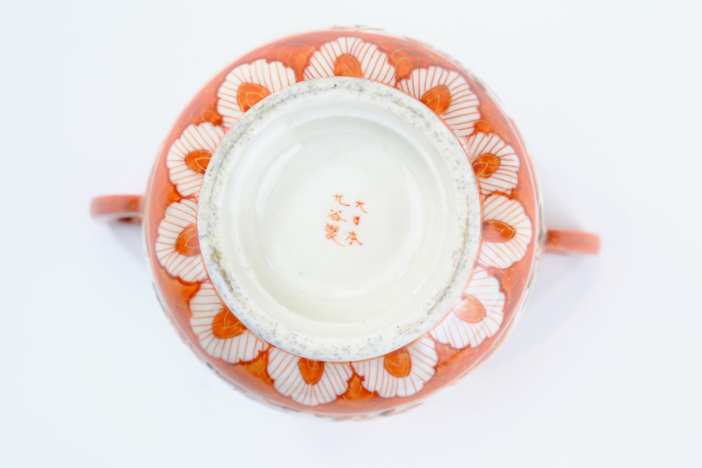 Antique Japanese Kutani Dai Nippon Porcelain Sugar Bowl Sparrow Chrysanthemum Meiji 4H