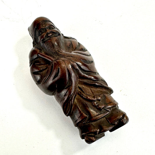 Vintage Chinese Wooden Hand-Carved Scholar Figure Netsuke 2"