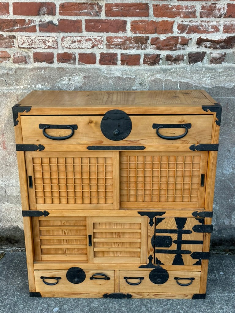 Japanese Sugi Wood Chobadansu Merchant Chest Early Showa Period Tansu 36"H