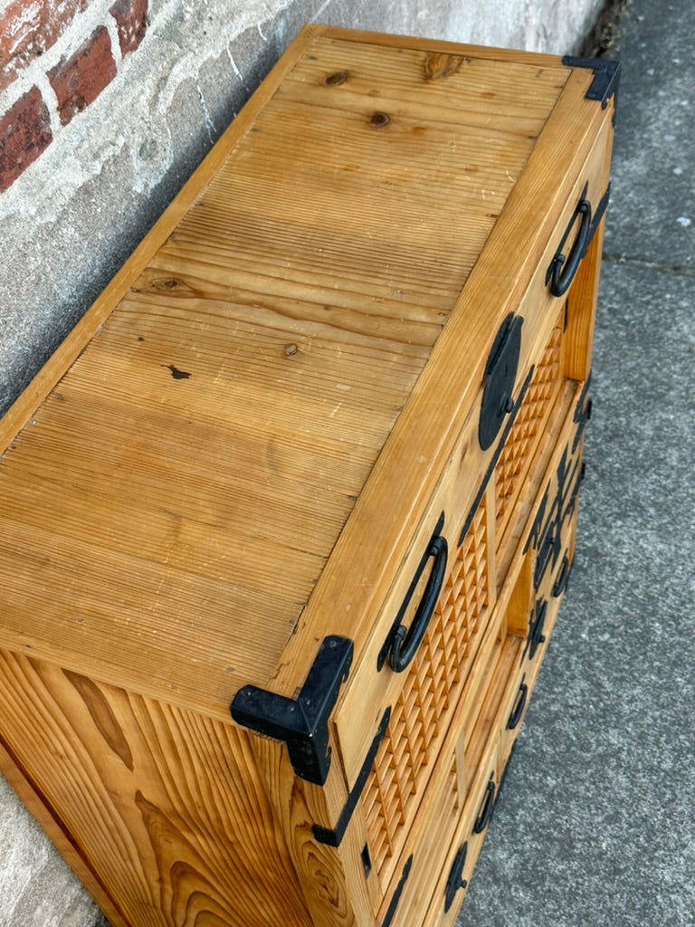 Japanese Sugi Wood Chobadansu Merchant Chest Early Showa Period Tansu 36"H