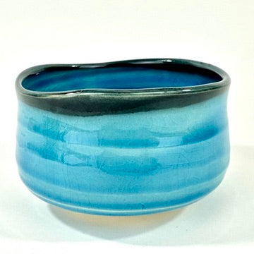 Japanese Mino Ware Chawan Matcha Tea Bowl Sky Blue Glaze Black Rim Kannyu NEW 5"
