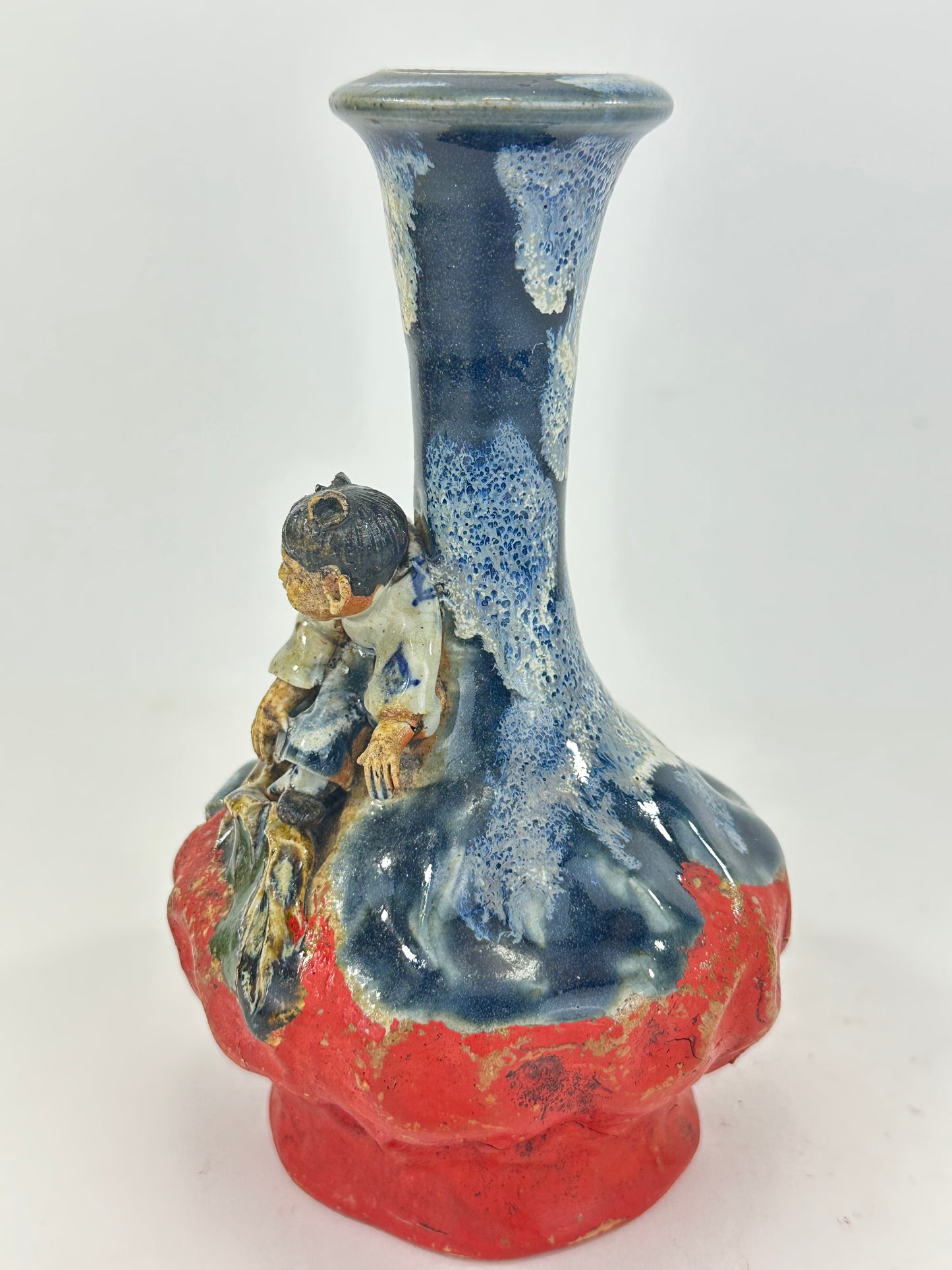 Japanese Meiji Era Sumida Gawa Pottery Bulbous Ceramic Vase Figure LS#086
