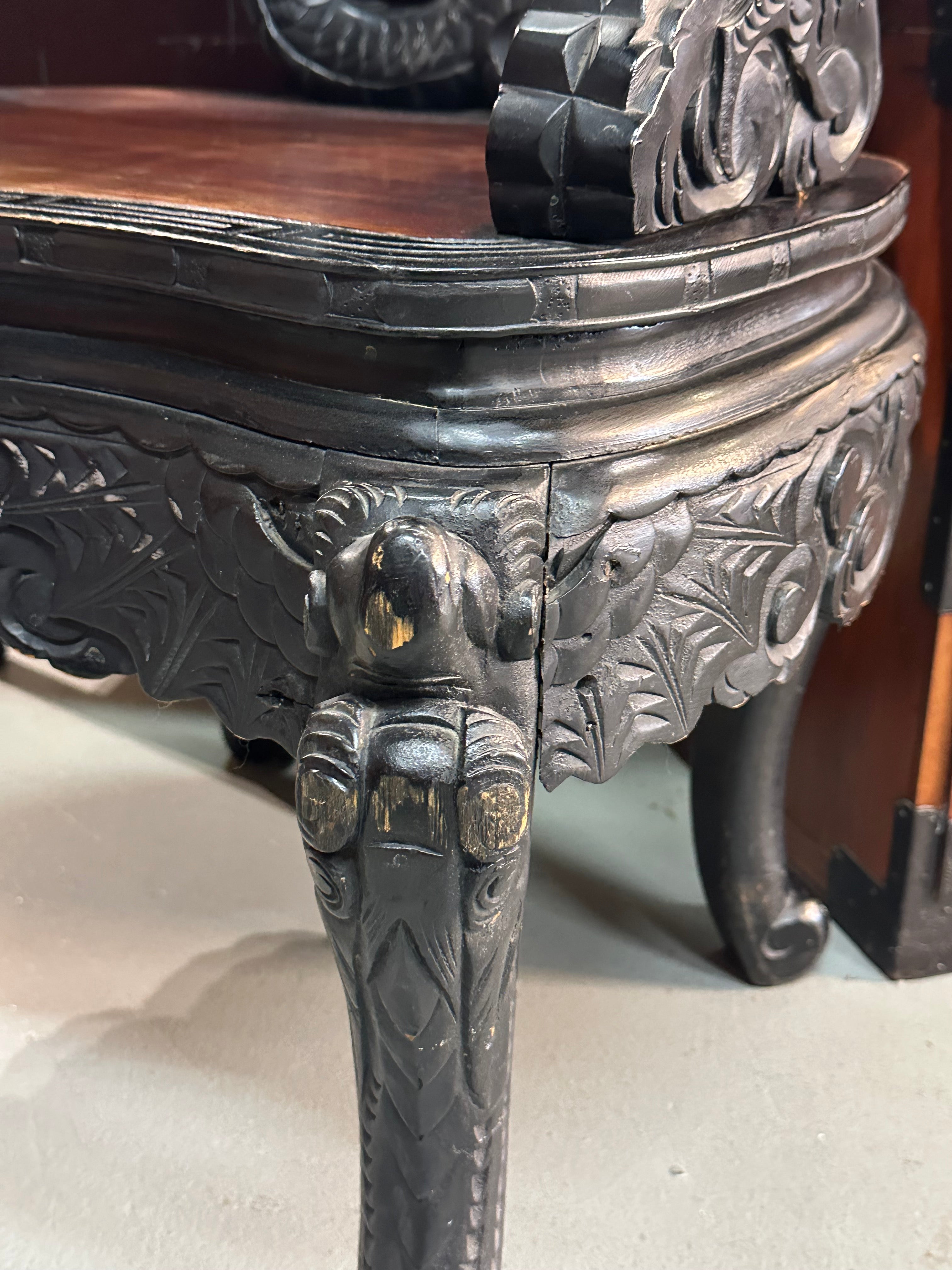 Japanese Dragon-Carved Export Armchair in Sugi Wood Meiji Era, c
