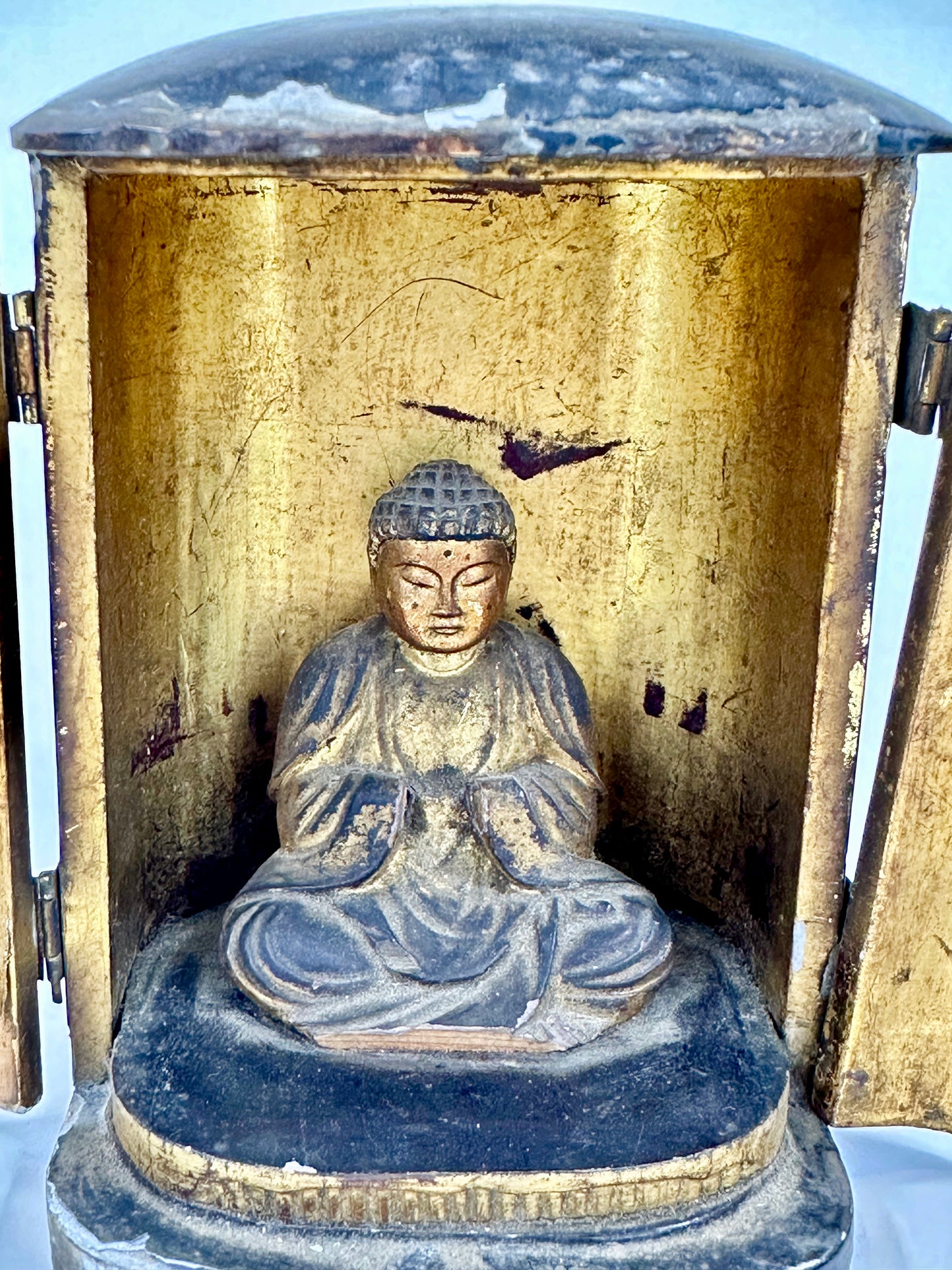 Antique Japanese Edo Era 1800’s Zushi Shrine Buddha Seated Pose 5”