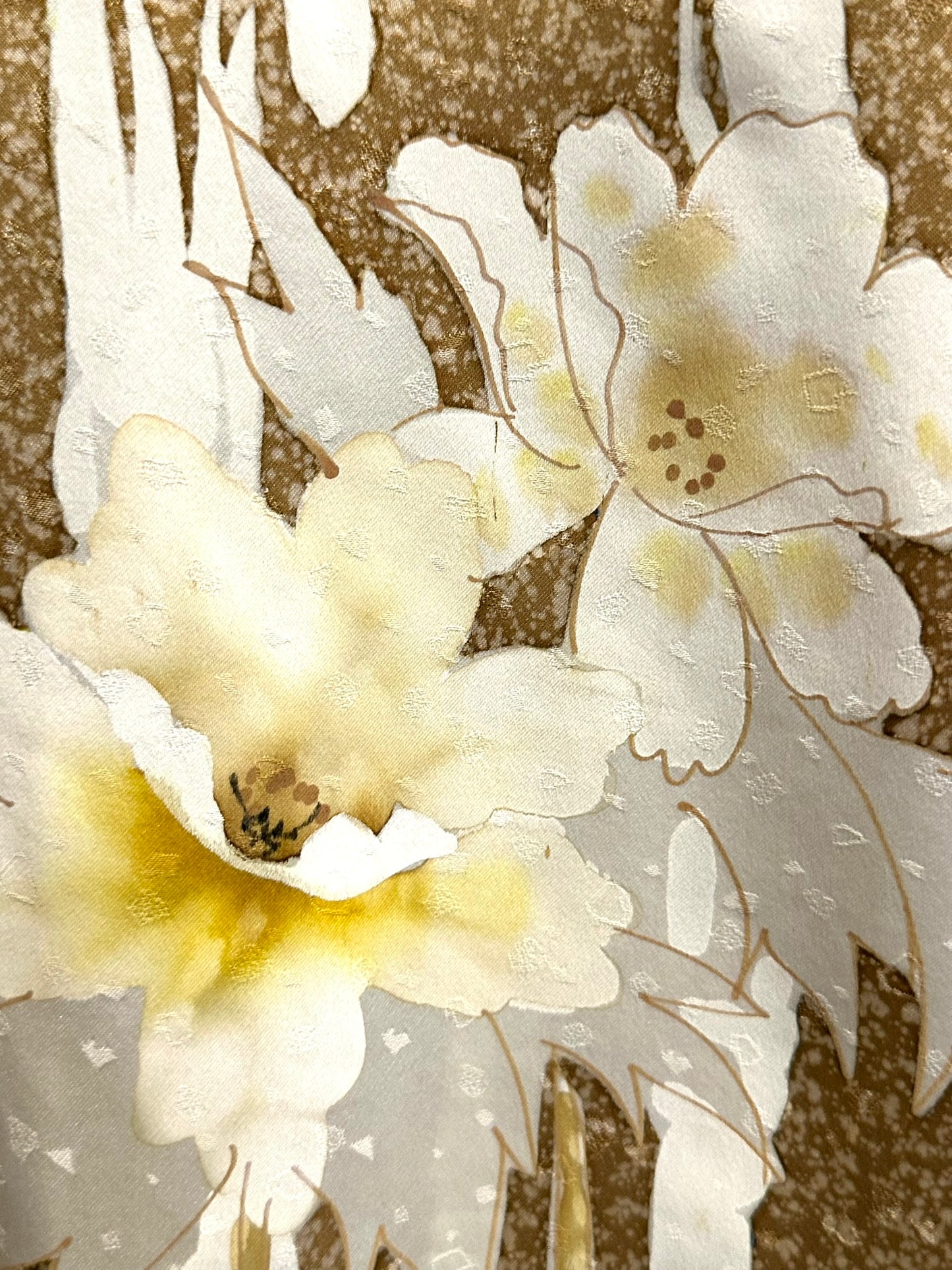 Vintage Japanese Silk Nashiji Gold Kimono Yuzen Suisen Narcissus Showa Era