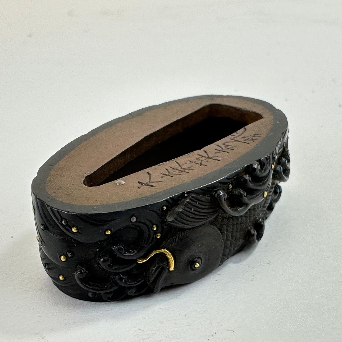 Antique Japanese Edo-Period Sword Katana Fuchi Samurai in Gold on Shakudō
