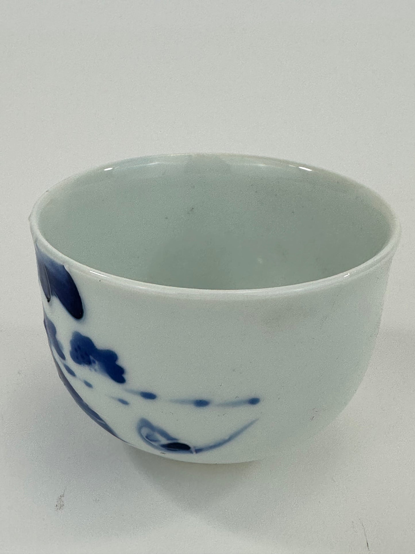Vintage Japanese Sometsuke Indigo Handpainted Yunomi Tea Cup 3.25"W