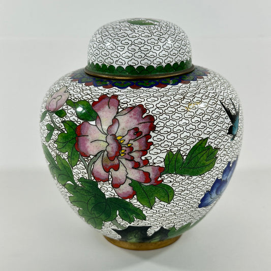Vintage Chinese Cloisonné Lidded Jar 6”