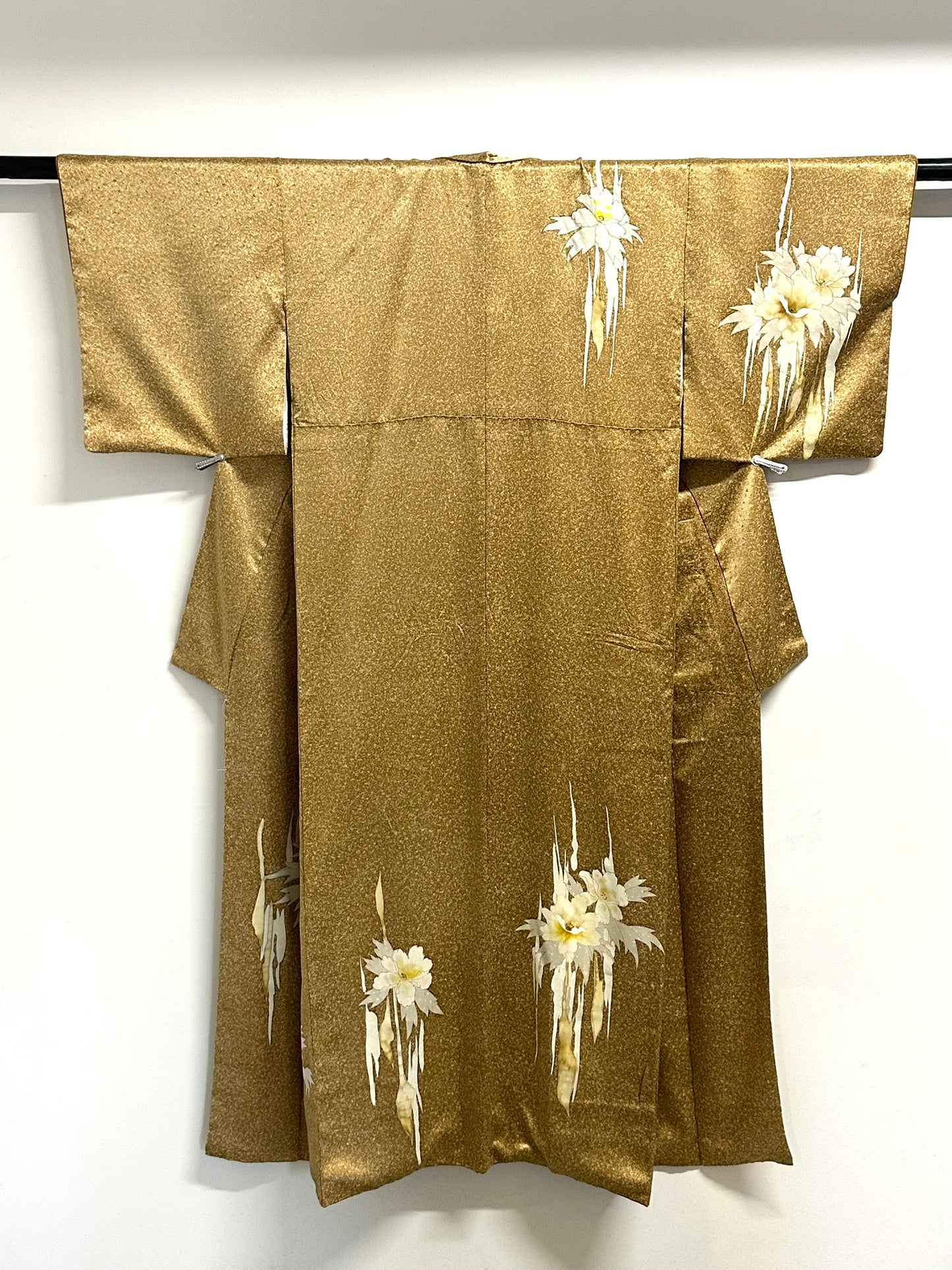 Vintage Japanese Silk Nashiji Gold Kimono Yuzen Suisen Narcissus Showa Era