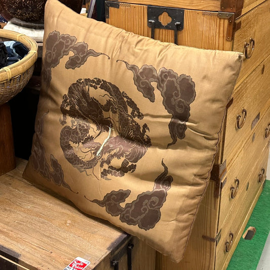 Vintage Japanese Silk Zabuton Floor Cushion Dragon and Clouds 30″W